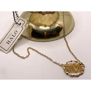 Threaded Glass Beaded Disc Pendant Necklace - In Amber - Gold Plating- NWT